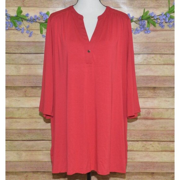 J.Jill Wearever 3/4 Sleeve Tunic Top Blouse Size 2X Red V-Neck Casual Comfy - Picture 1 of 10